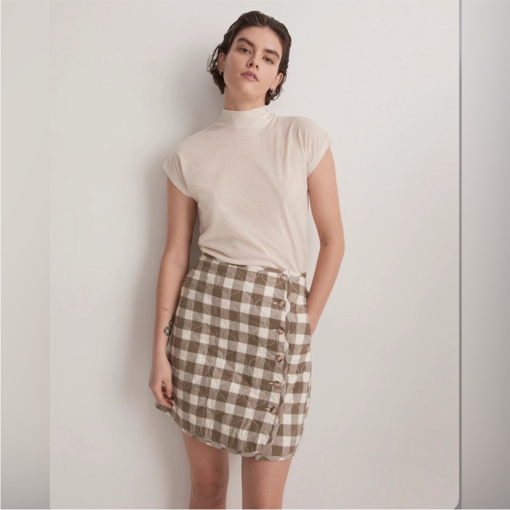NWT Madewell Quilted Flannel Mini Skirt in Gingham Check